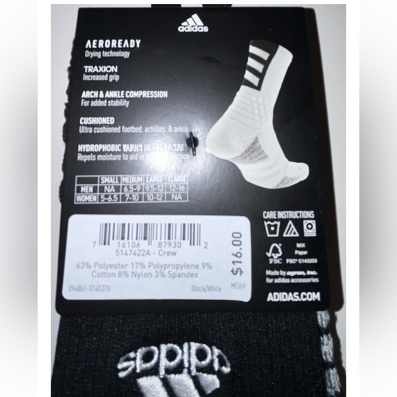 Adidas Creator 365 Basketball Crew Socks 1 Pair Women 5-6.5 Black w White Logo - Picture 3 of 11